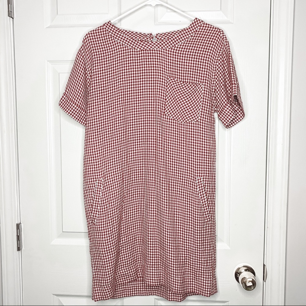 Madewell red white t-shirt dress gingham check - Picture 2 of 6